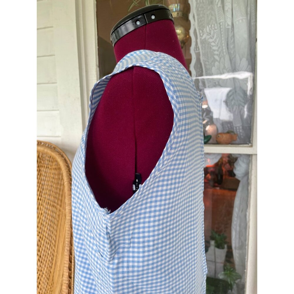 Vintage 1960s Blue White Gingham Checked Embroidered Cotton House Dress L/M - Picture 14 of 16